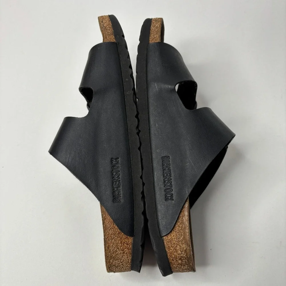 Birkenstock FLAWED Arizona Black Birko-Flor Double Strap Cork Slide Sandals 39 8